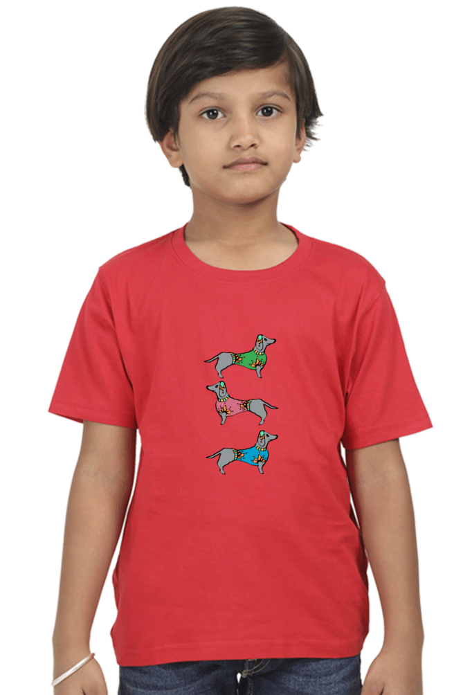 Round Neck T-Shirt (Boys) - Three Daschunds (10 Colours)