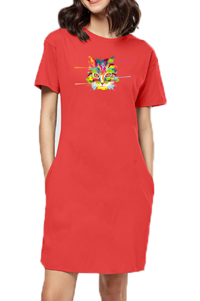 T-shirt Dress With Pockets - Laser Sharp Cat (6 Colours)