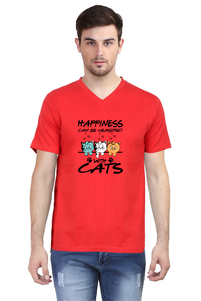 V Neck T-Shirt (Men) - Feline Happy (3 Colours)