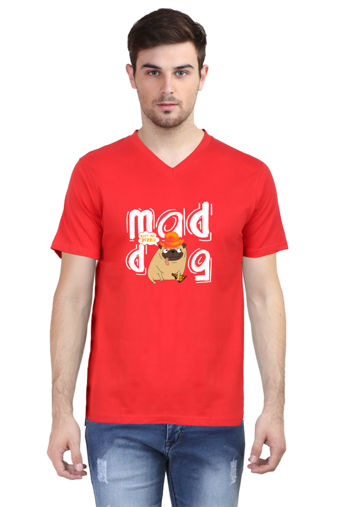 V Neck T-Shirt (Men) - Pizza Pug (4 Colours)