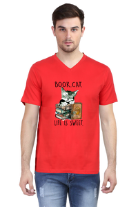 V Neck T-Shirt (Men) - Nerdy Kitty (3 Colours)