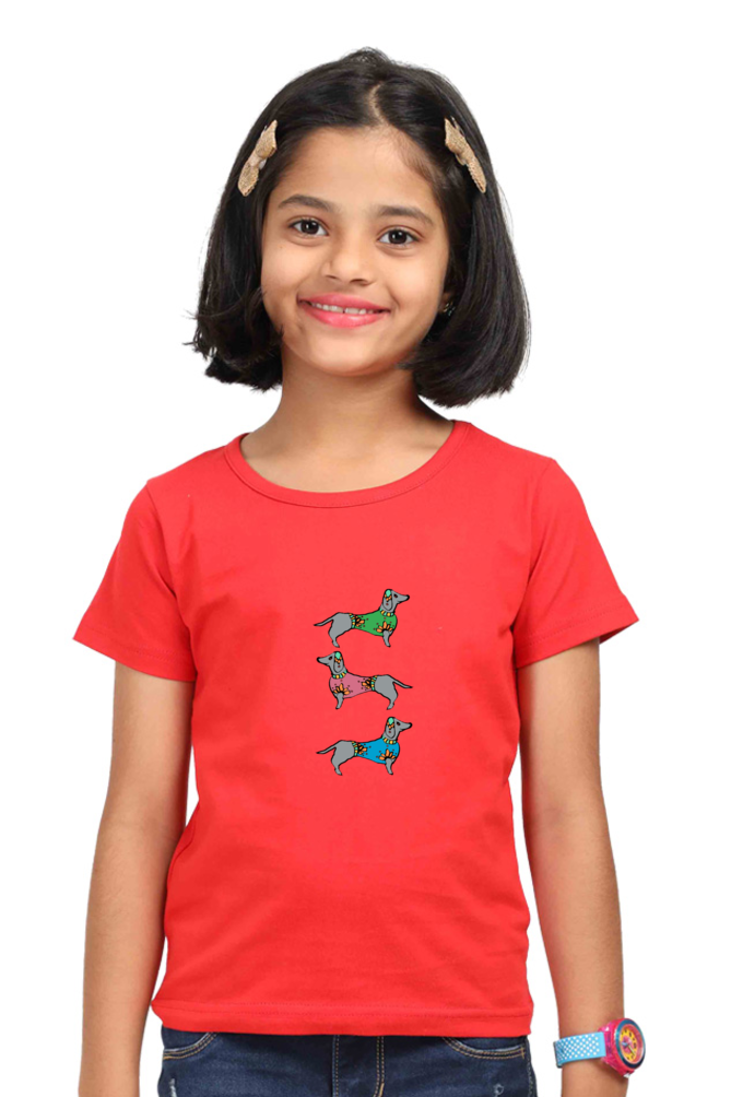 Round Neck T-Shirt (Girls) - Three Daschunds (5 Colours)