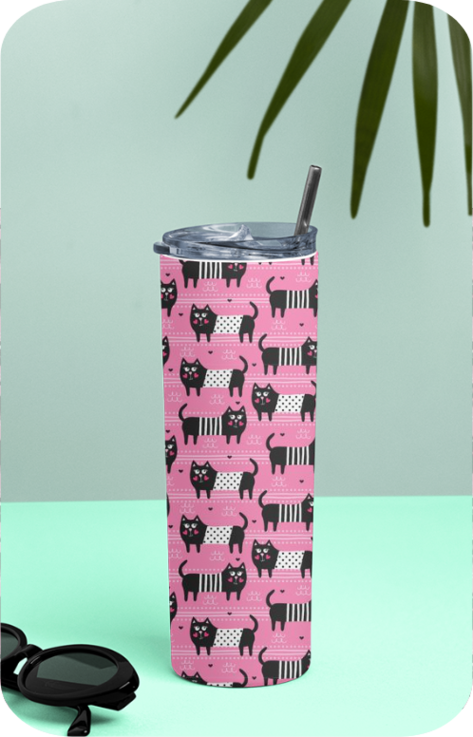 Rosie Posie Kitty Skinny Tumbler With Metal Straw
