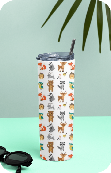 Woodland Creatures Skinny Tumbler With Metal Straw