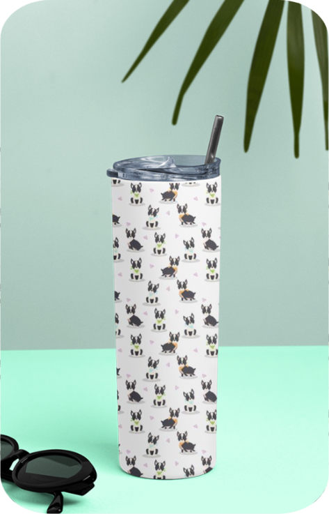 French Bulldog Buddies Skinny Tumbler With Metal Straw