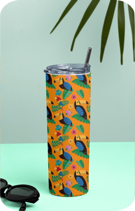 Talented Toucan Skinny Tumbler With Metal Straw