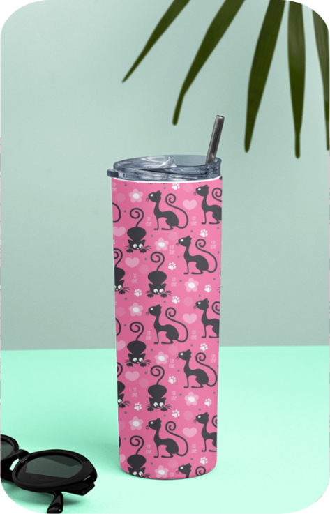 Purrfectly Pink Skinny Tumbler With Metal Straw
