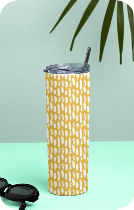 Feather Frenzy Skinny Tumbler With Metal Straw