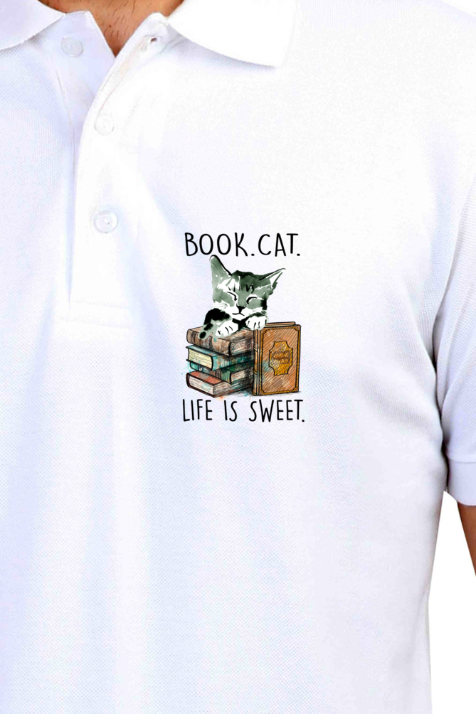 Polo Neck T-Shirt (Men) - Nerdy Kitty (3 Colours)