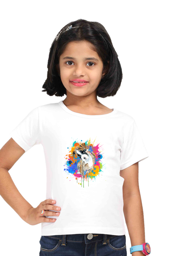 Round Neck T-Shirt (Girls) - Splashes Of Joy Puppy (6 Colours)