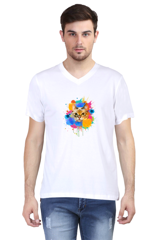 V Neck T-Shirt (Men) - Splishy Splishy Cat (5 Colours)