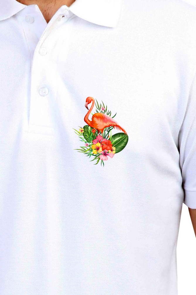 Polo Neck T-Shirt (Men) - Fashionable Flamingo (10 Colours)
