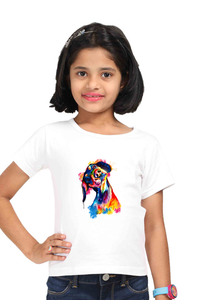 Round Neck T-Shirt (Girls) - Tilted Head Rainbow Dog (5 Colours)