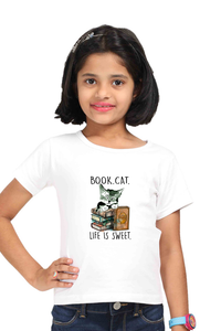 Round Neck T-Shirt (Girls) - Nerdy Kitty (3 Colours)