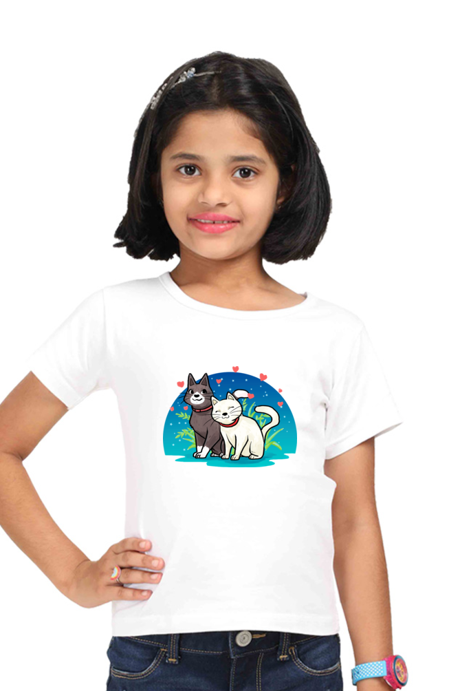 Round Neck T-Shirt (Girls) - Pawsitively Adorable Cats (6 Colours)