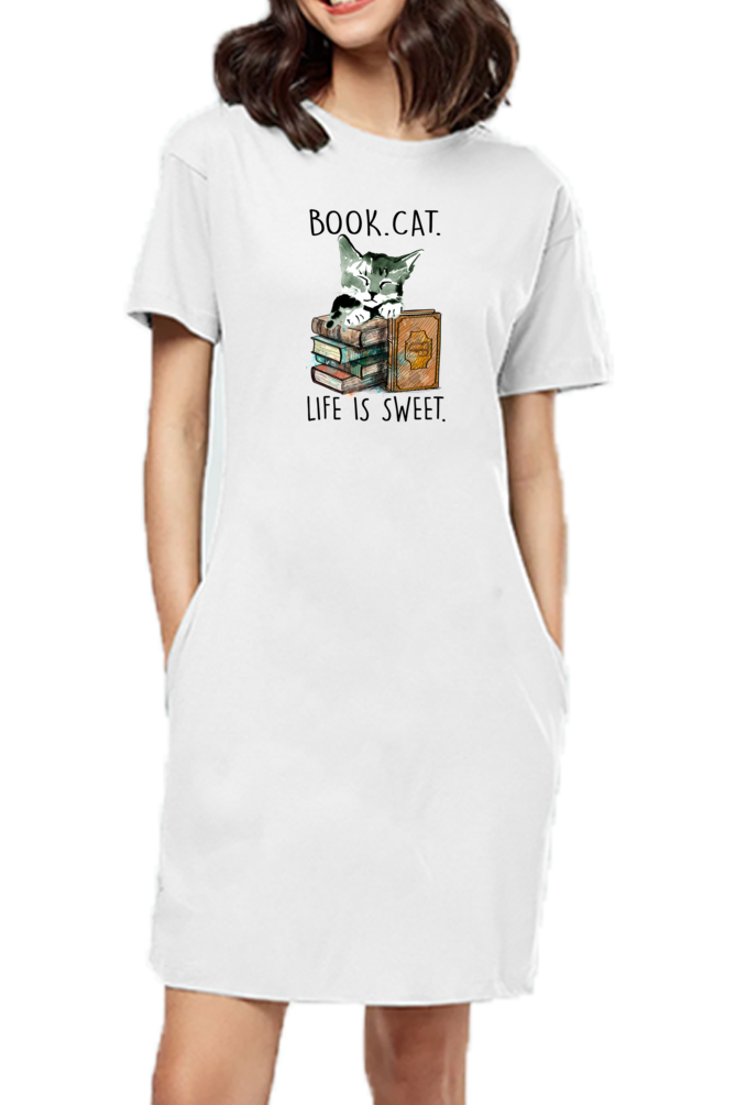 T-shirt Dress With Pockets - Nerdy Kitty (3 Colours)