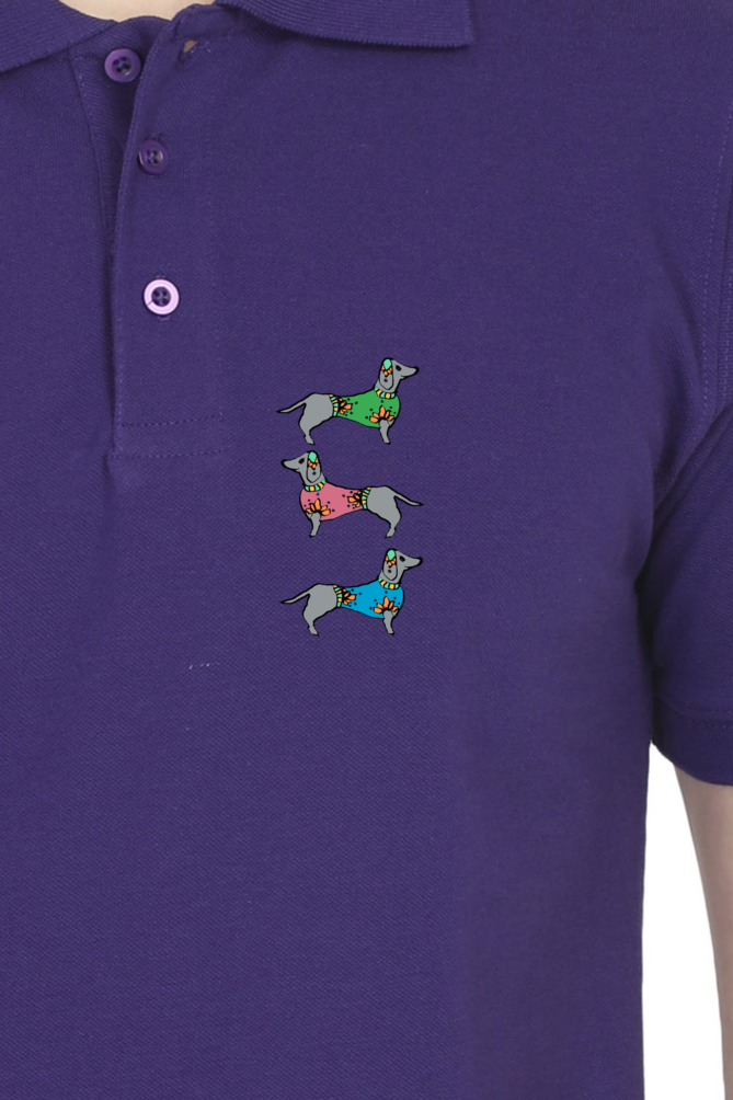 Polo Neck T-Shirt (Men) - Three Daschunds (11 Colours)