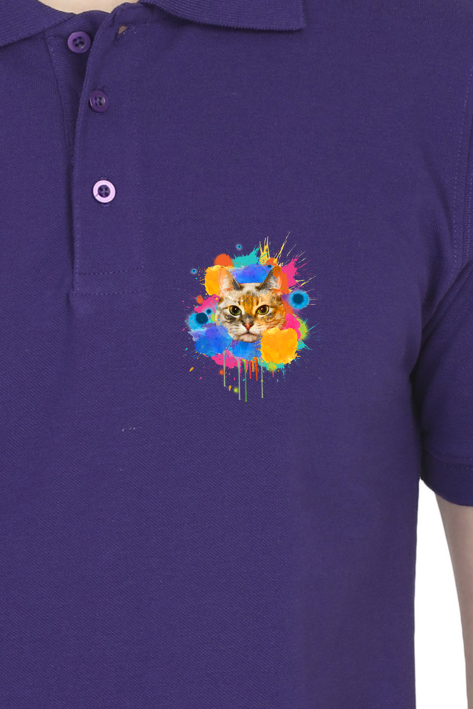 Polo Neck T-Shirt (Men) - Splishy Splishy Cat (11 Colours)