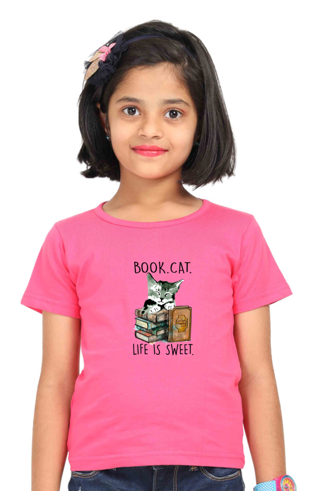 Round Neck T-Shirt (Girls) - Nerdy Kitty (3 Colours)