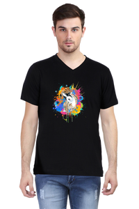 V Neck T-Shirt (Men) - Splashes Of Joy Puppy (5 Colours)