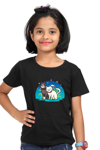 Round Neck T-Shirt (Girls) - Pawsitively Adorable Cats (6 Colours)