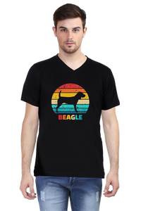 V Neck T-Shirt (Men) - Beagle Sunset (5 Colours)