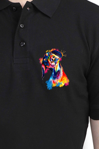 Polo Neck T-Shirt (Men) - Tilted Head Rainbow Dog (11 Colours)