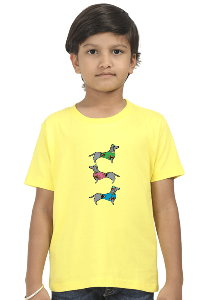 Round Neck T-Shirt (Boys) - Three Daschunds (10 Colours)