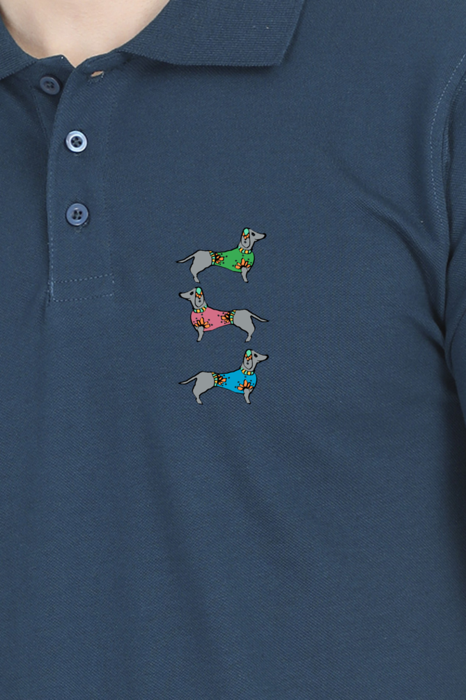 Polo Neck T-Shirt (Men) - Three Daschunds (11 Colours)