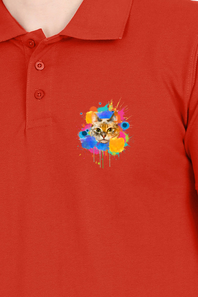 Polo Neck T-Shirt (Men) - Splishy Splishy Cat (11 Colours)
