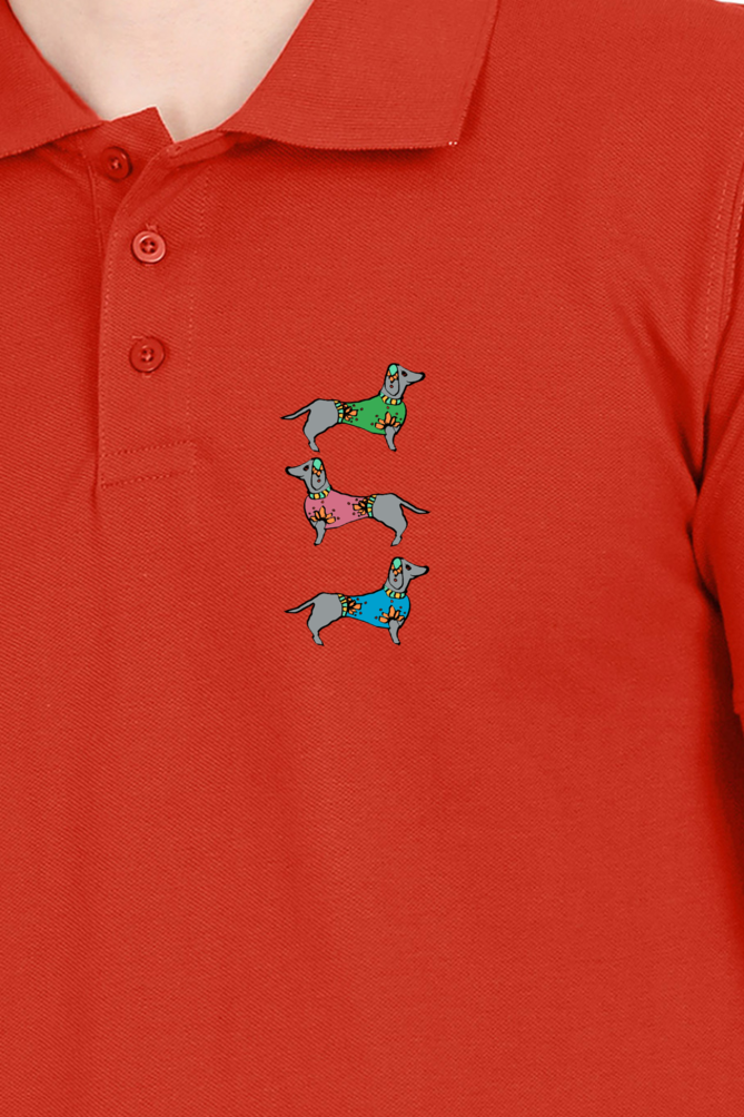 Polo Neck T-Shirt (Men) - Three Daschunds (11 Colours)