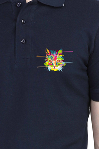 Polo Neck T-Shirt (Men) - Laser Sharp Cat (9 Colours)
