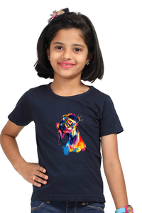 Round Neck T-Shirt (Girls) - Tilted Head Rainbow Dog (5 Colours)