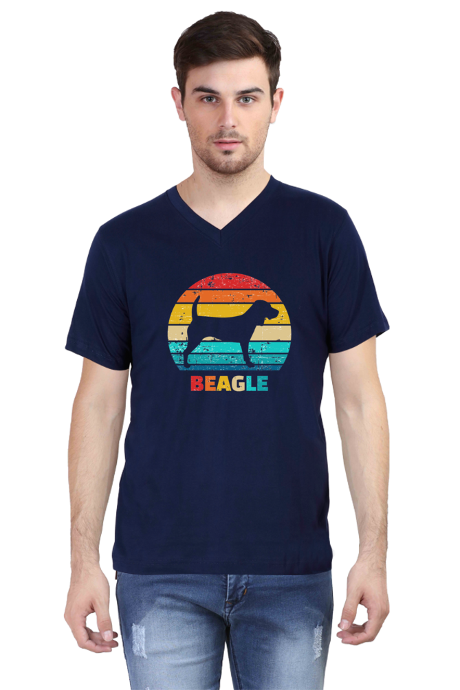 V Neck T-Shirt (Men) - Beagle Sunset (5 Colours)