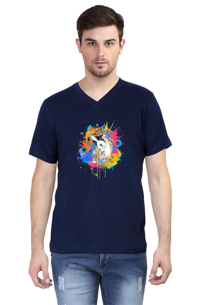 V Neck T-Shirt (Men) - Splashes Of Joy Puppy (5 Colours)