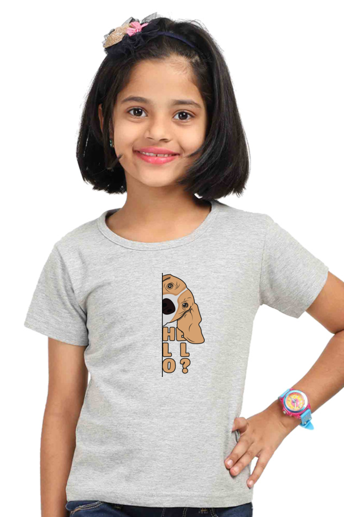 Round Neck T-Shirt (Girls) - Basset Hound Hello (7 Colours)