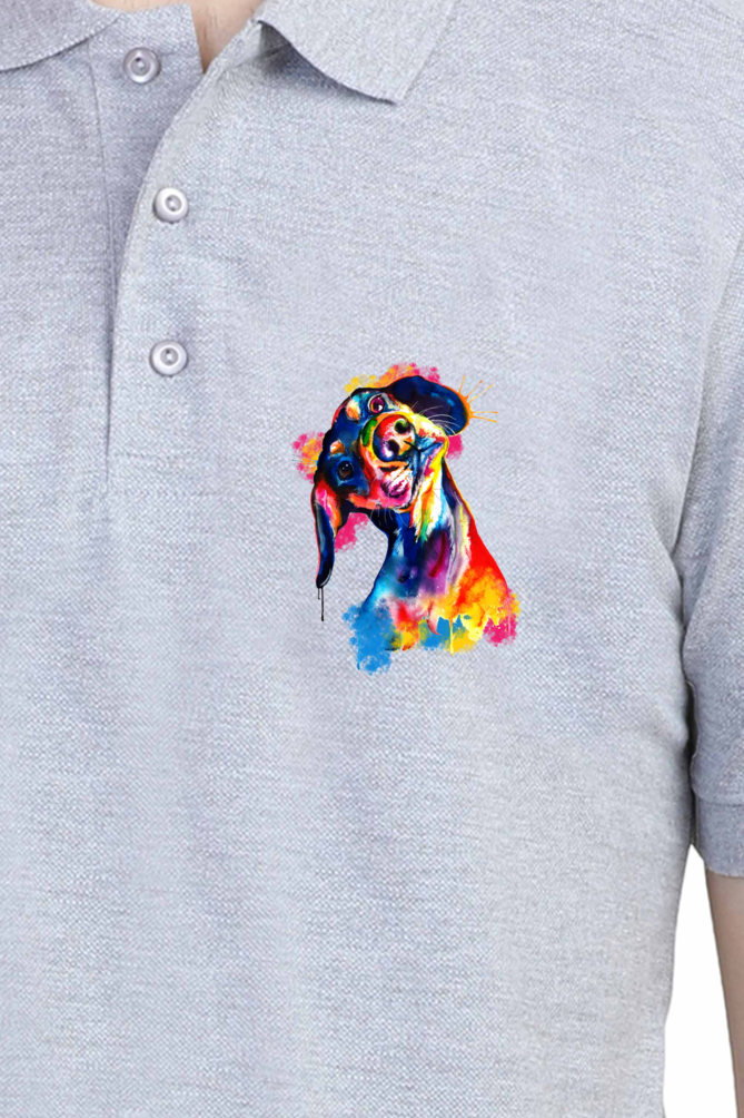 Polo Neck T-Shirt (Men) - Tilted Head Rainbow Dog (11 Colours)