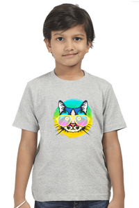 Round Neck T-Shirt (Boys) - Cat With Glasses (10 Colours)