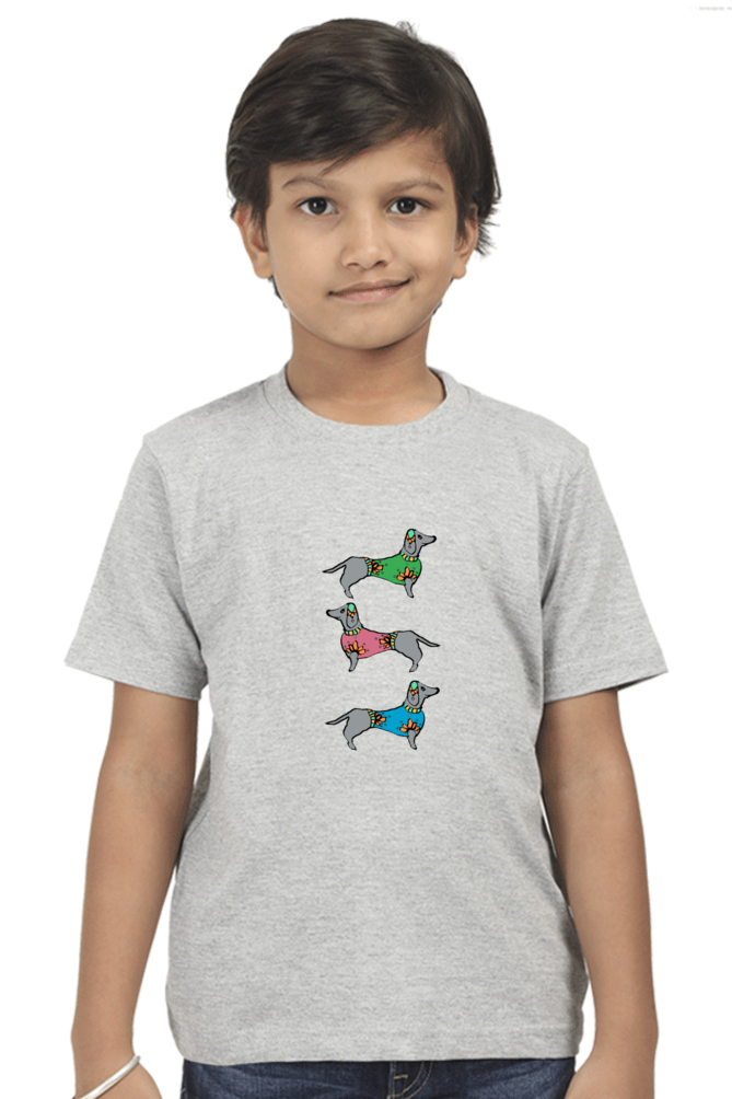 Round Neck T-Shirt (Boys) - Three Daschunds (10 Colours)