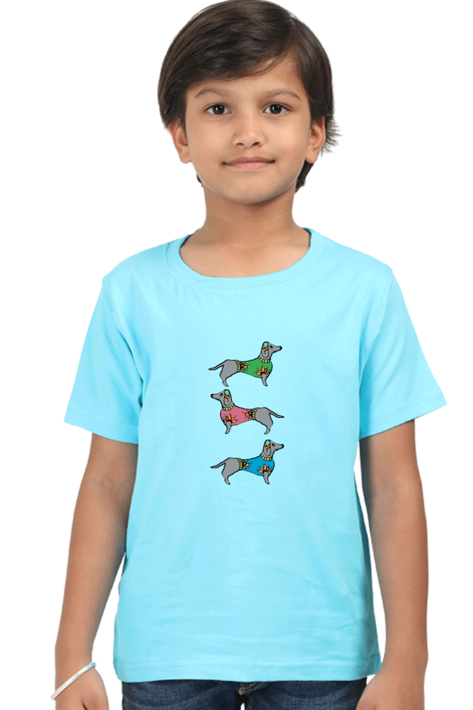 Round Neck T-Shirt (Boys) - Three Daschunds (10 Colours)