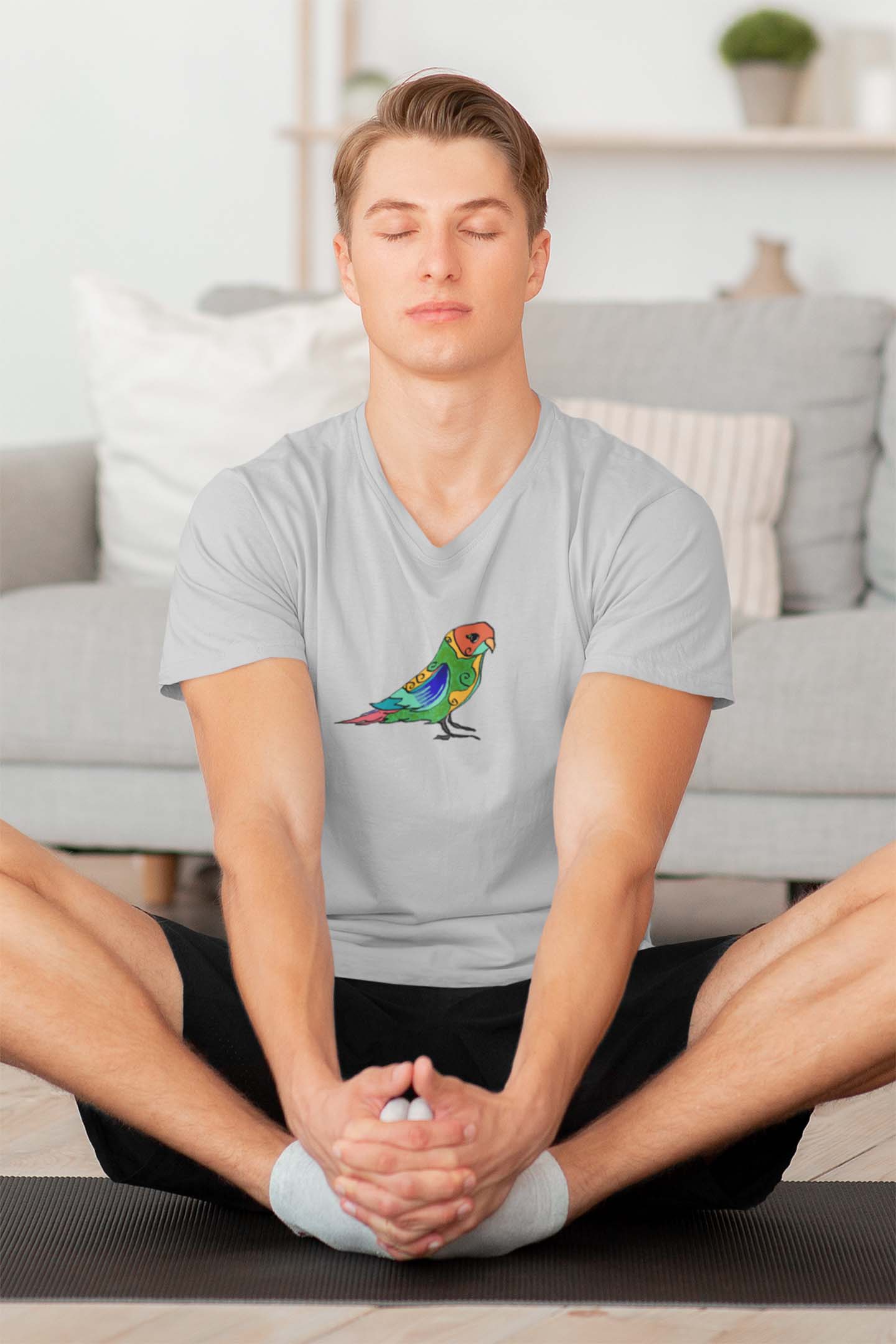 V Neck T-Shirt (Men) - Pretty Jandaya Parakeet (2 Colours)