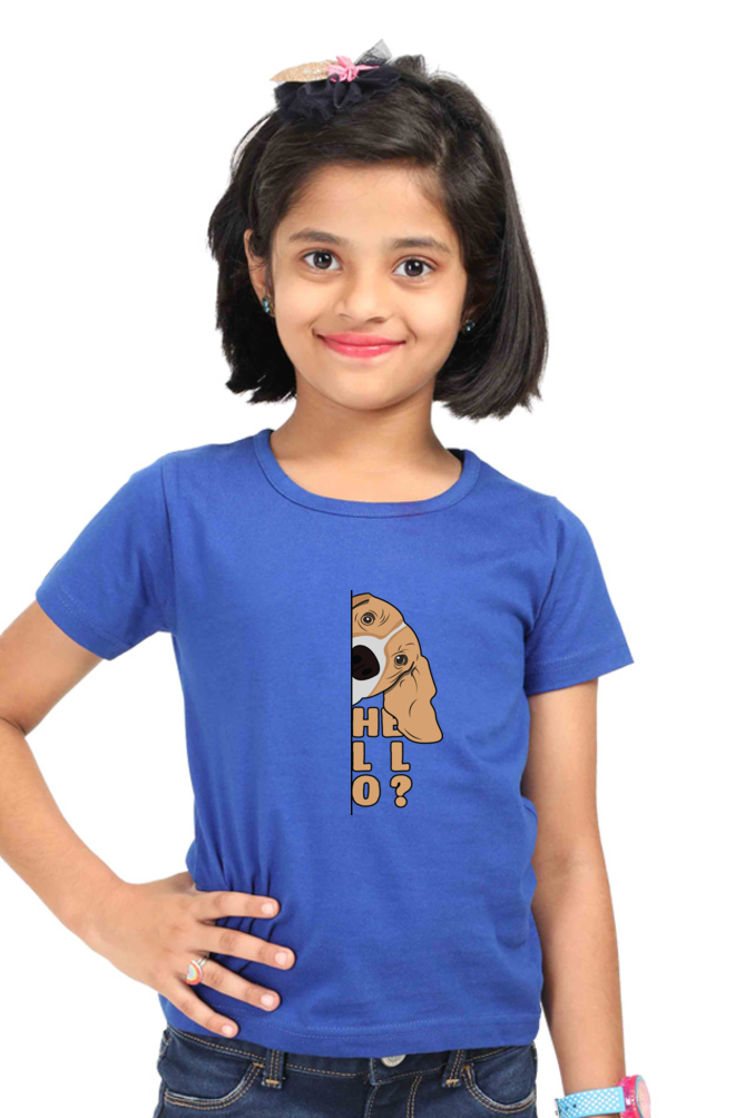 Round Neck T-Shirt (Girls) - Basset Hound Hello (7 Colours)