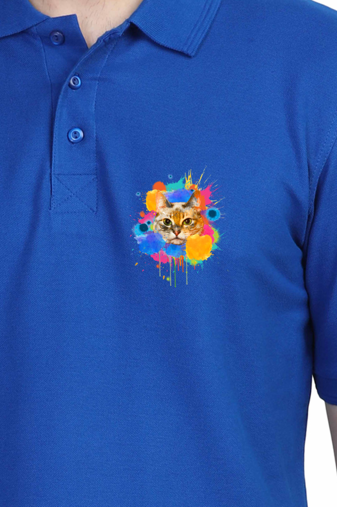 Polo Neck T-Shirt (Men) - Splishy Splishy Cat (11 Colours)