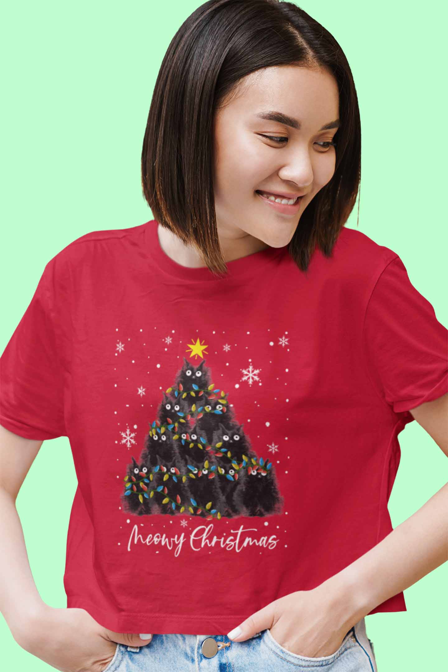 Crop Top (Women) - Meowy Christmas (5 Colours)