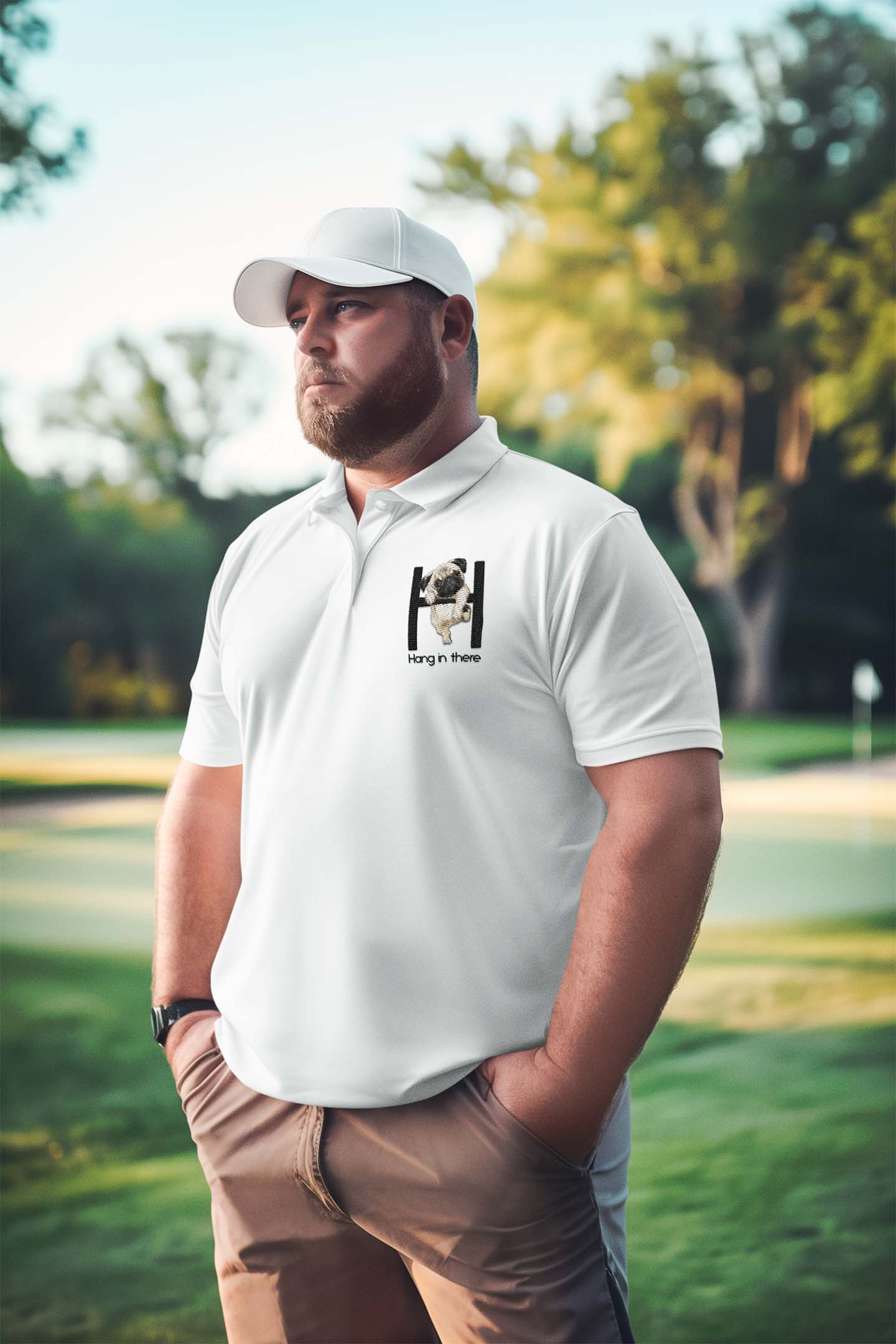 Polo Neck T-Shirt (Men) - Hang In There Pug (3 Colours)