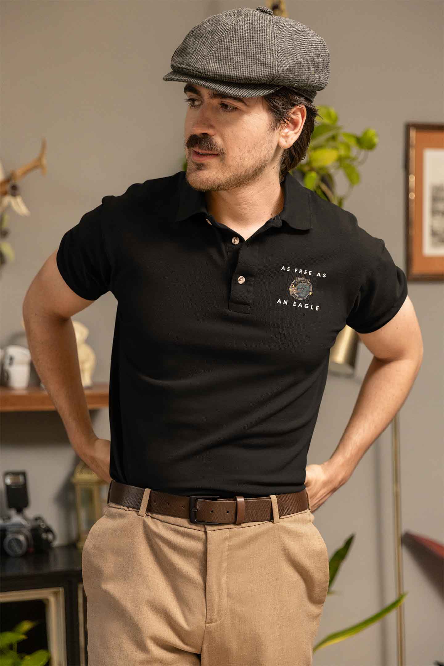 Polo Neck T-Shirt (Men) - As Free As An Eagle (2 Colours)