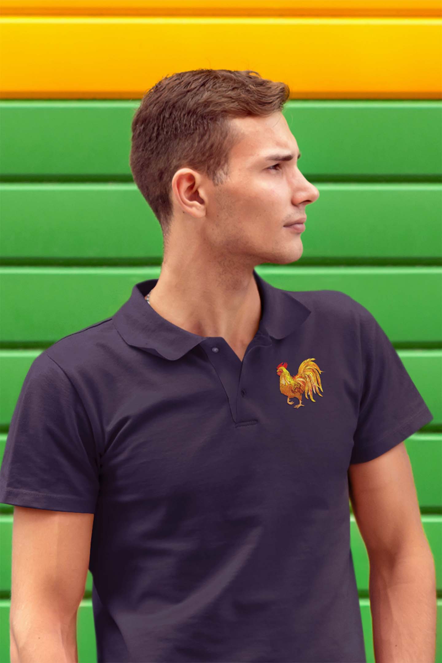 Polo Neck T-Shirt (Men) - Cock-a-Doodle-Doo (8 Colours)
