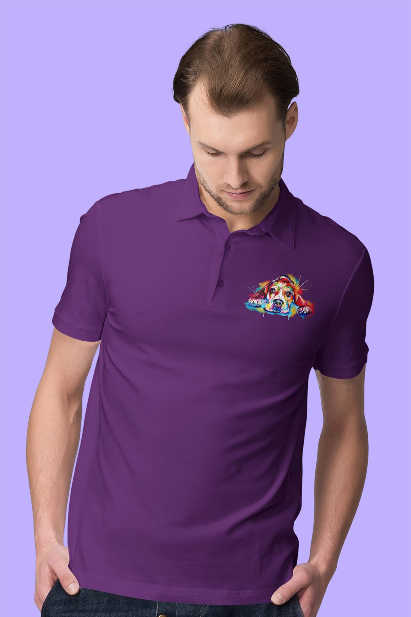 Polo Neck T-Shirt (Men) - Droopy Dog Eyes (11 Colours)
