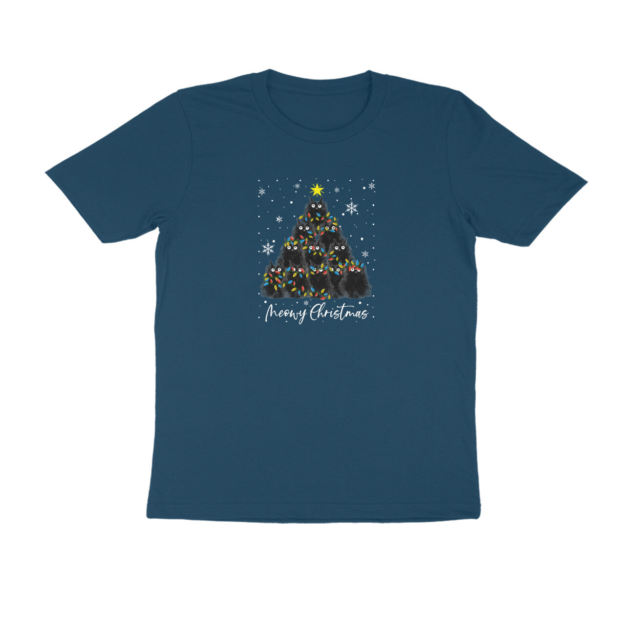 Round Neck T-Shirt (Men) - Meowy Christmas (9 Colours)
