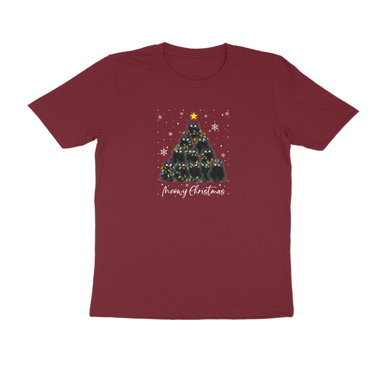 Round Neck T-Shirt (Men) - Meowy Christmas (9 Colours)